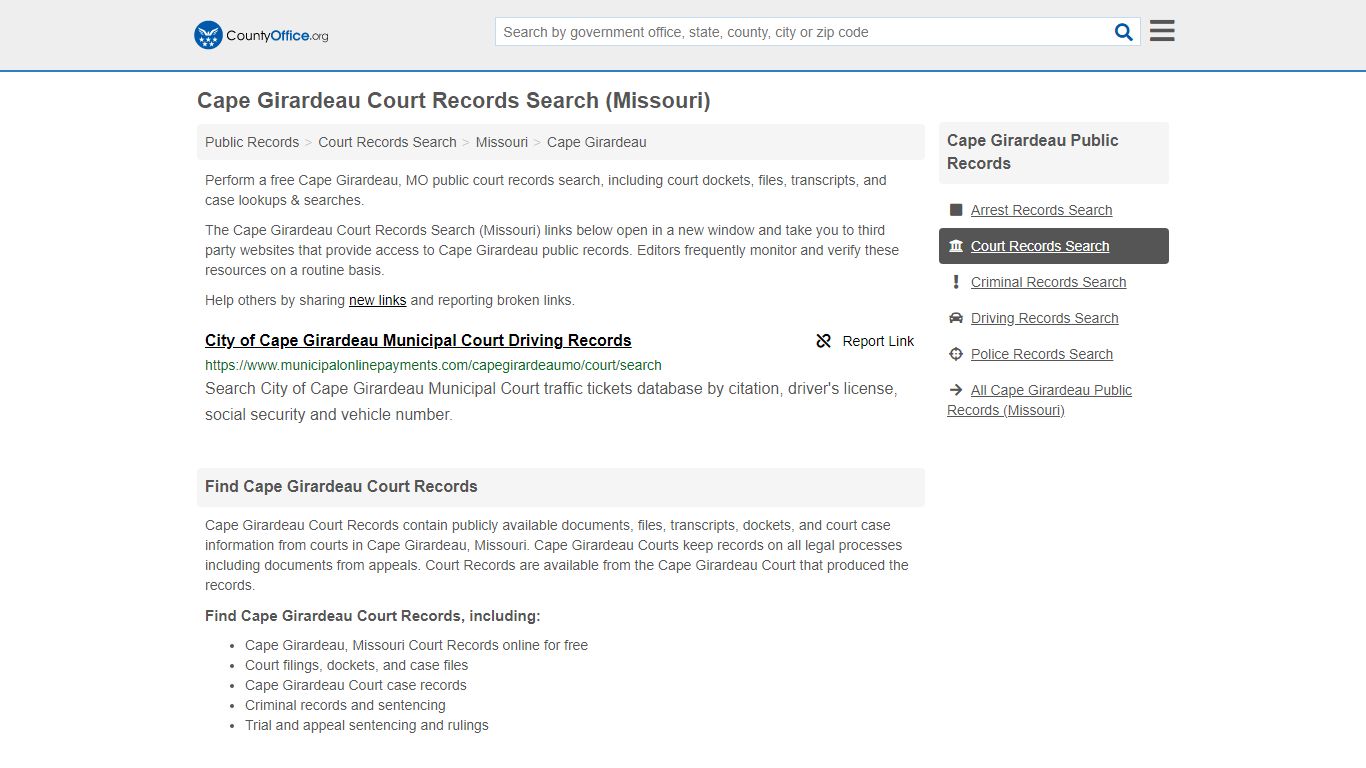 Cape Girardeau Court Records Search (Missouri) - County Office